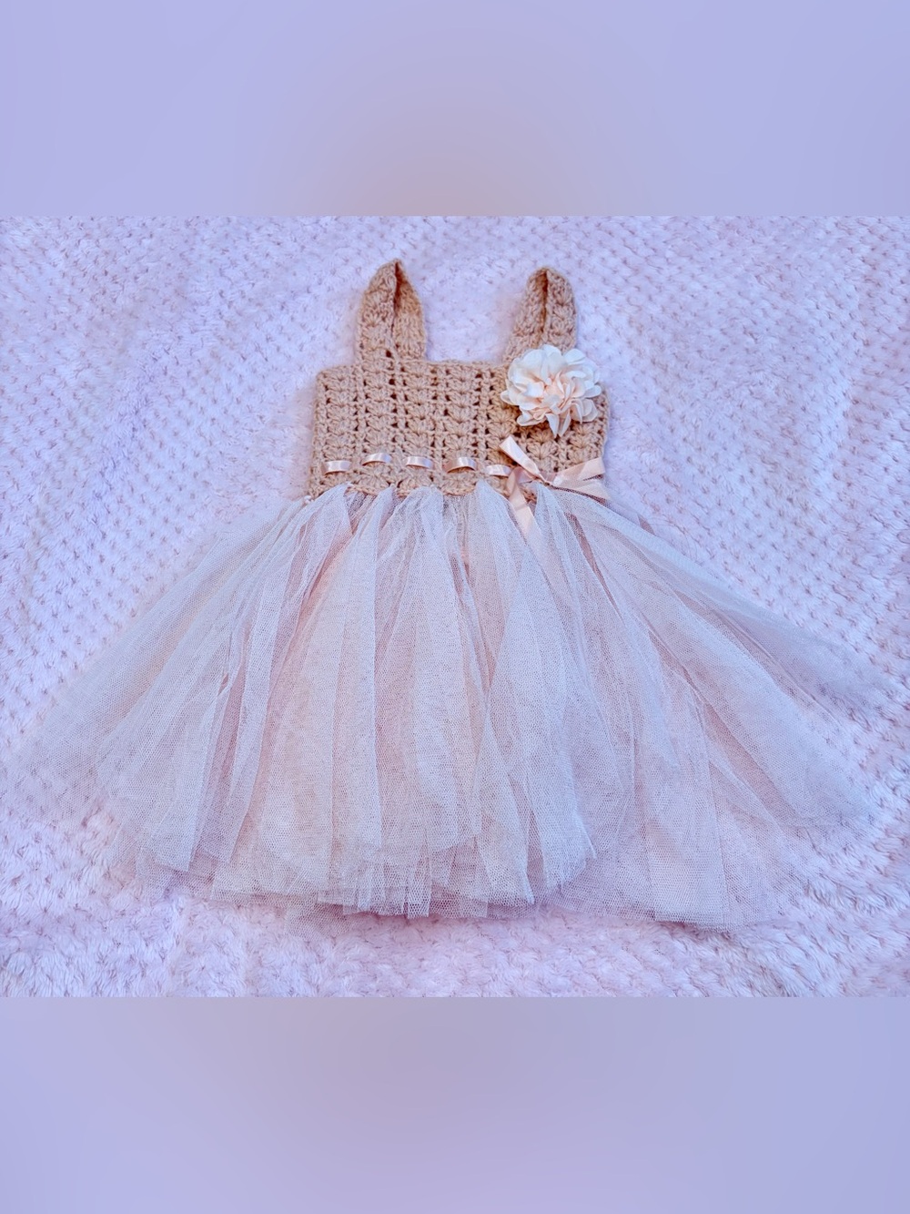 Toddler Girls Beige Crochet Bodice Tulle Party Dress